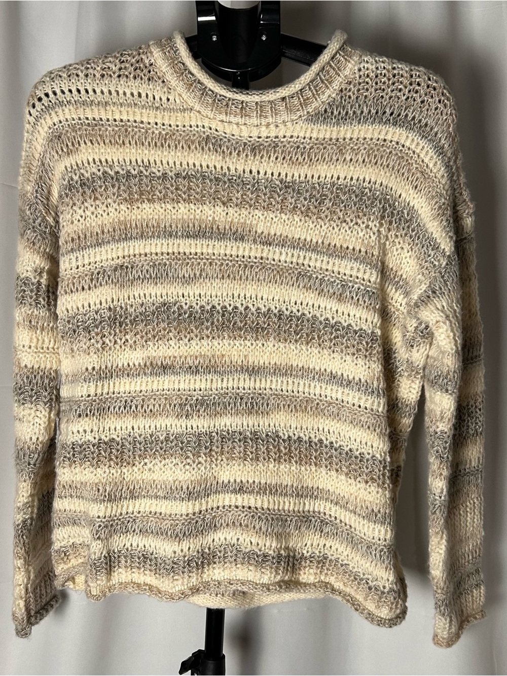 Time and Tru Cream and Taupe Open-Knit Sweater